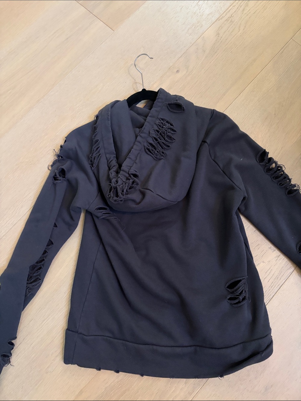 ALO Yoga Black Distressed Cowl Hoodie Sweater - Picture 7 of 7
